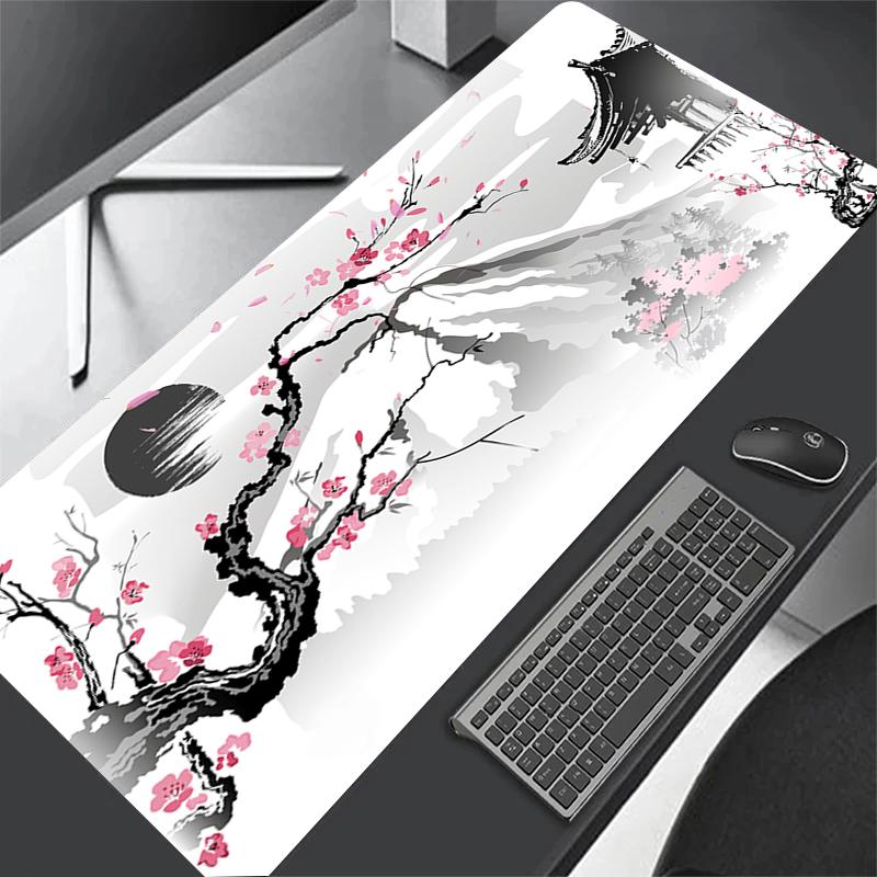 Anime Sakura Pattern Large Desk Mat Cute Gaming Mouse Pad Non-Slip Rubber Keyboard Deskmat Laptop Computer Office Accessories