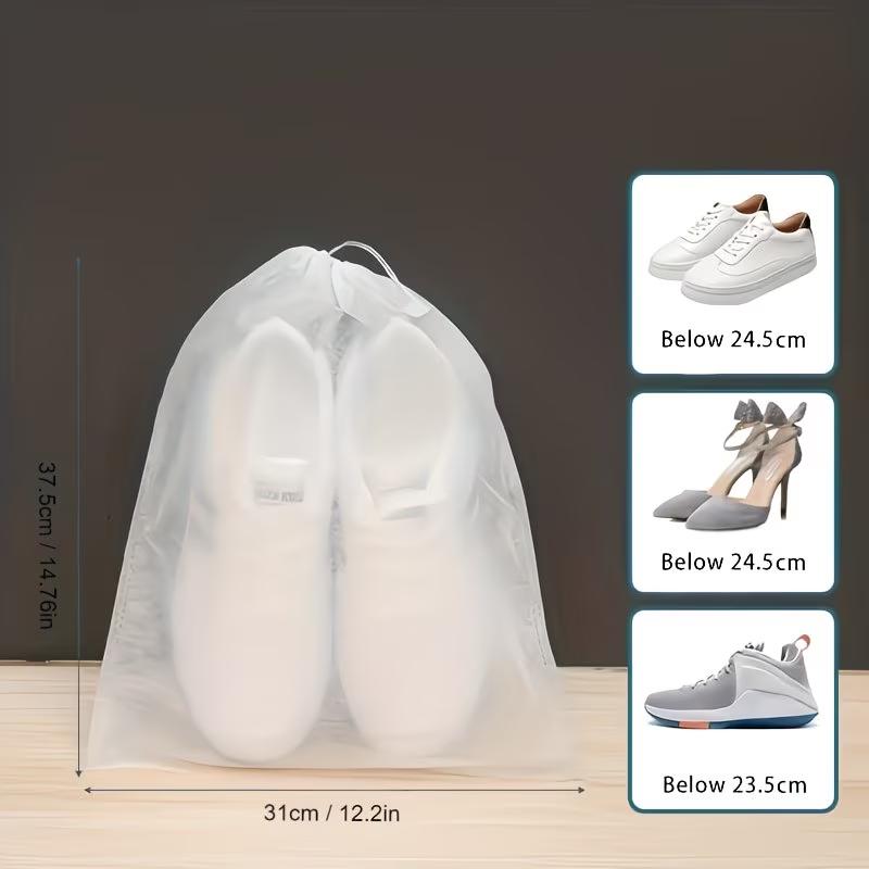 10Pcs White Portable Non-Woven Drawstring Shoe Bags, Anti-Yellowing Shoe Dust Covers for Travel & Storage