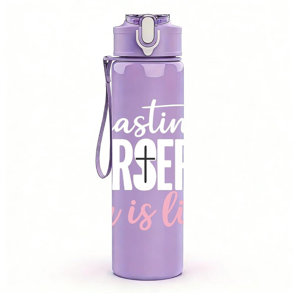 1PC Faith Cross Sentimental Letter 750ml Color Plastic Sports Water Bottle Leakproof Flip Straw Lid For Sports Office Home Use