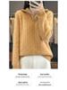 High-Neck Pure Wool Women's Slimming Cable Knit Cashmere Half-Zip Pullover Sweater