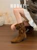 "American Lazy" Vintage Pleated Pile Boots Women's Autumn and Winter Pointed Western Cowboy Boots Coarse Heel Medium Knight Boots