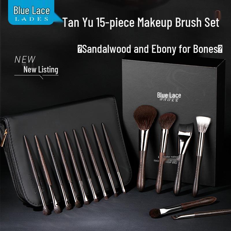 

LADES 15-piece Sandalwood Makeup Brush Set: Eyeshadow, Loose Powder, Blush & Detail Brushes