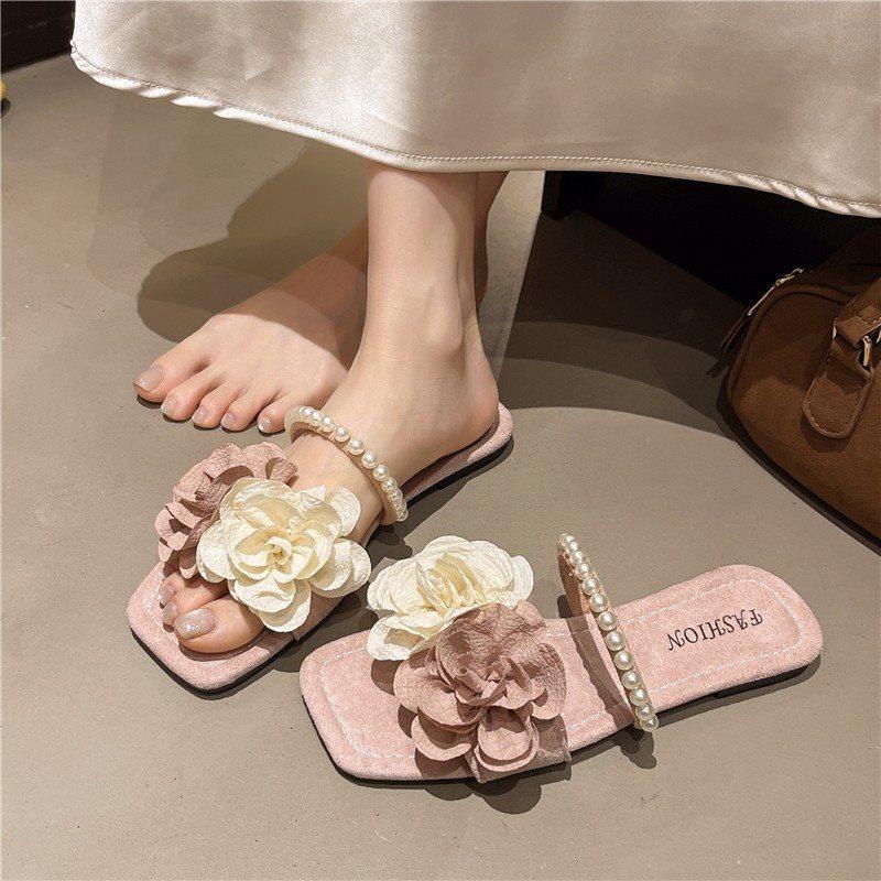 Cool Slippers Female Summer Dress With Sandals French Sweet Fairy Pearl Flower Style