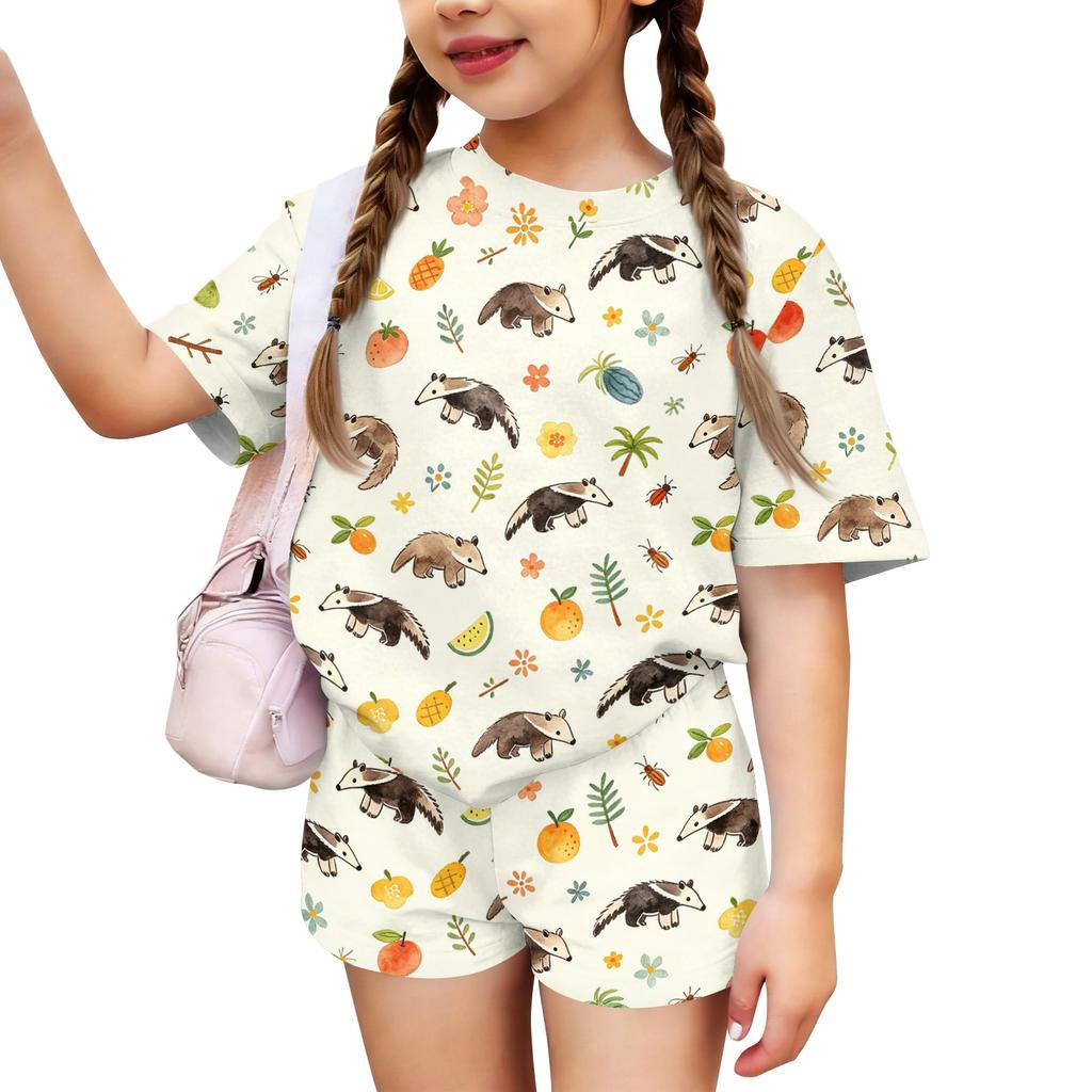 Kids Casual Short Sleeve Top and Shorts Set Animal Print Summer Outfit Lightweight Comfortable Breathable Fabric for Boys and Girls