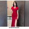 Evening dress dress new temperament retro split cheongsam skirt night work foot bath technician work clothes long dress