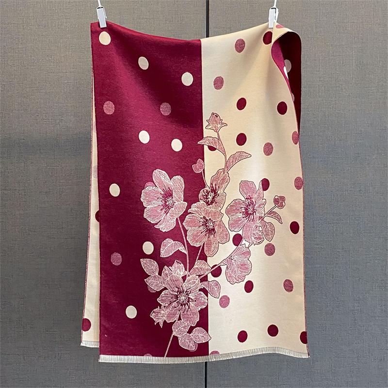 Women Flowers Winter Thicken Cashmere Scarf Bohemian Style Shawl Wraps Dot Pattern Lady Pashmina Echarpe Poncho Stoles