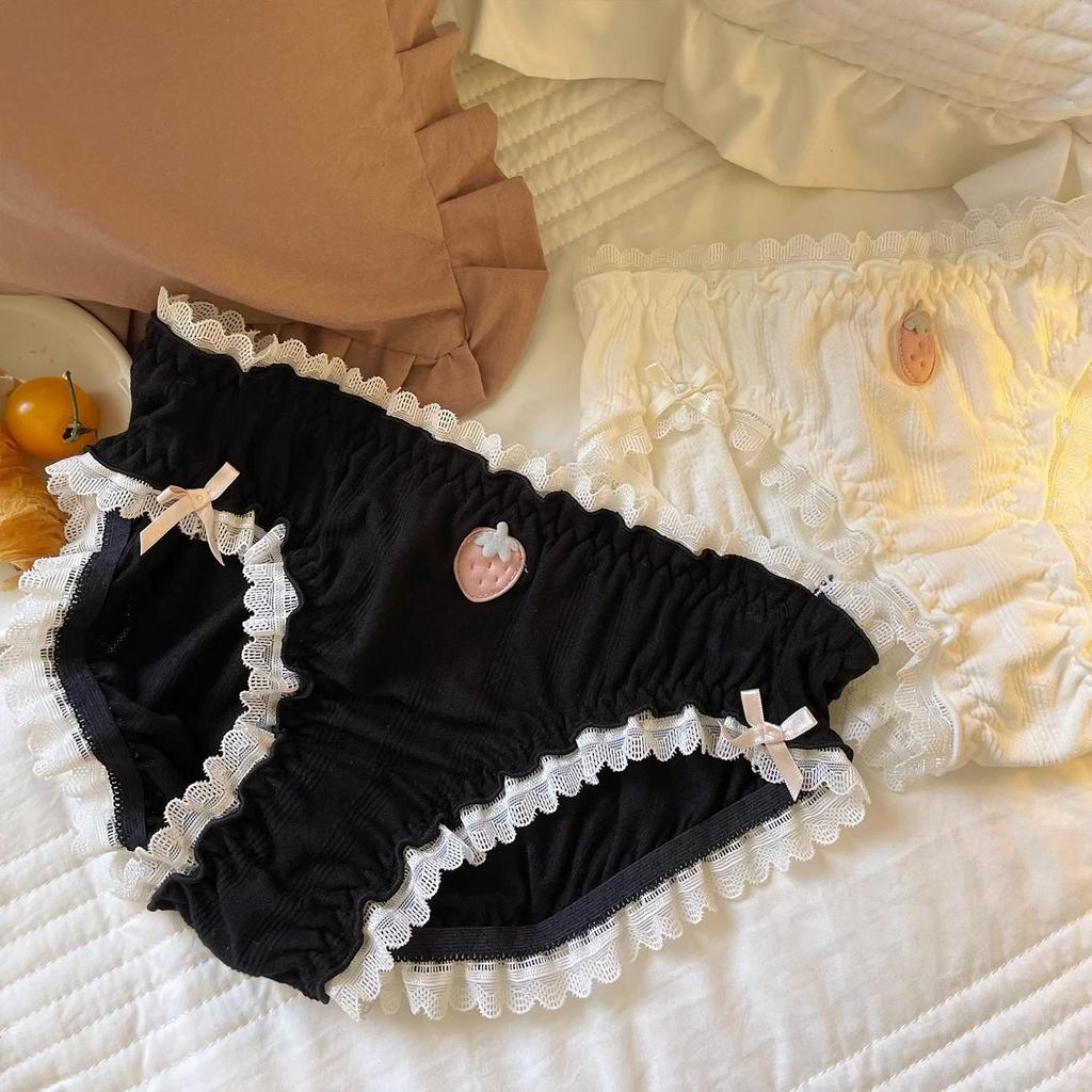 Japanese Sweet Strawberry Lace Trim Women's Panties - Cute, Comfortable, Soft Triangle Design for Summer.