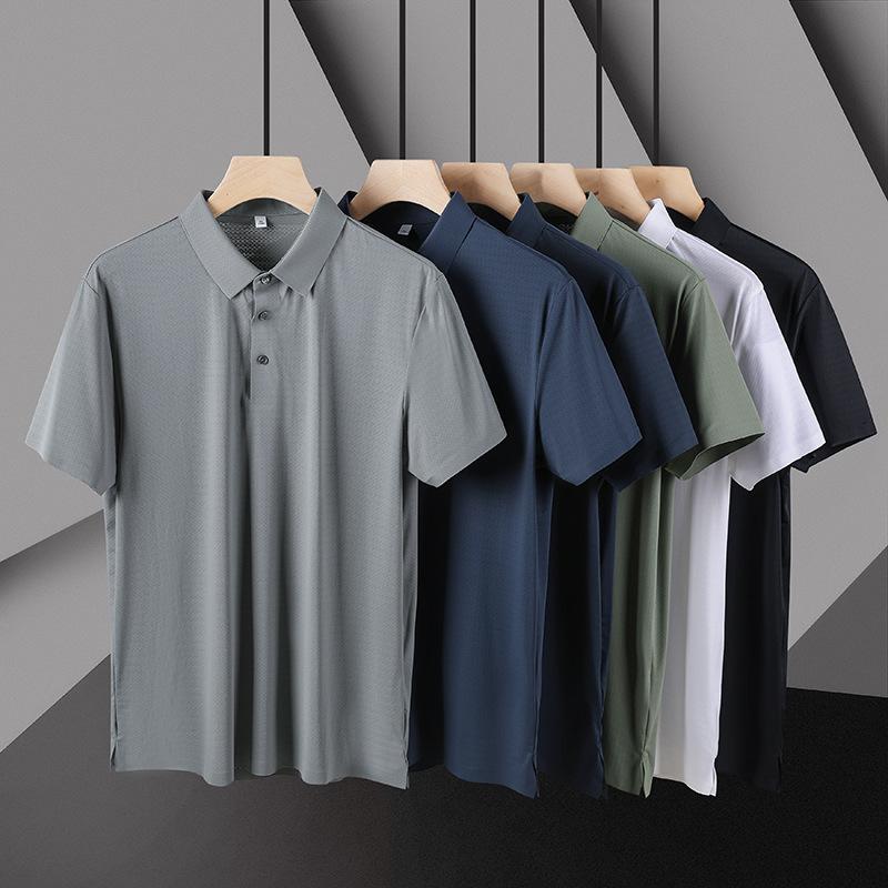 Jin Ammonia Corrugated Solid Color Seamless Taped POLO Shirt Men's Business Lapel Breathable Quick-drying Top