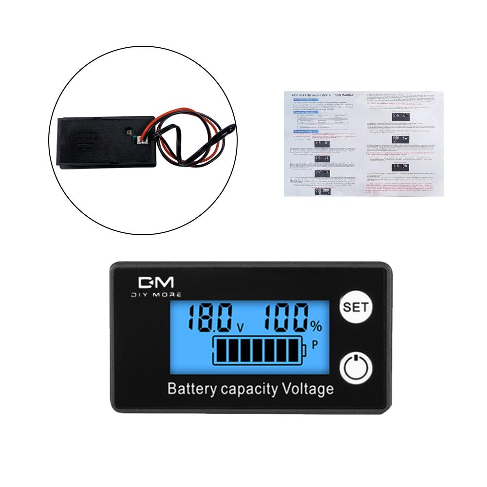 6133A 2-Wire Voltmeter DC 8V-100V LCD Battery Capacity Indicator Power Meter with Temperature Alarm 12V, 36V, 48V, 60V, 72V, 84V