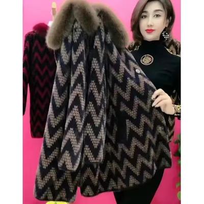 Winter High End Imitation Mink Fleece Warm Wool Coat Middle Aged Elderly Mother Jacket Thicken Knitted Cardigan Woolen Outwear