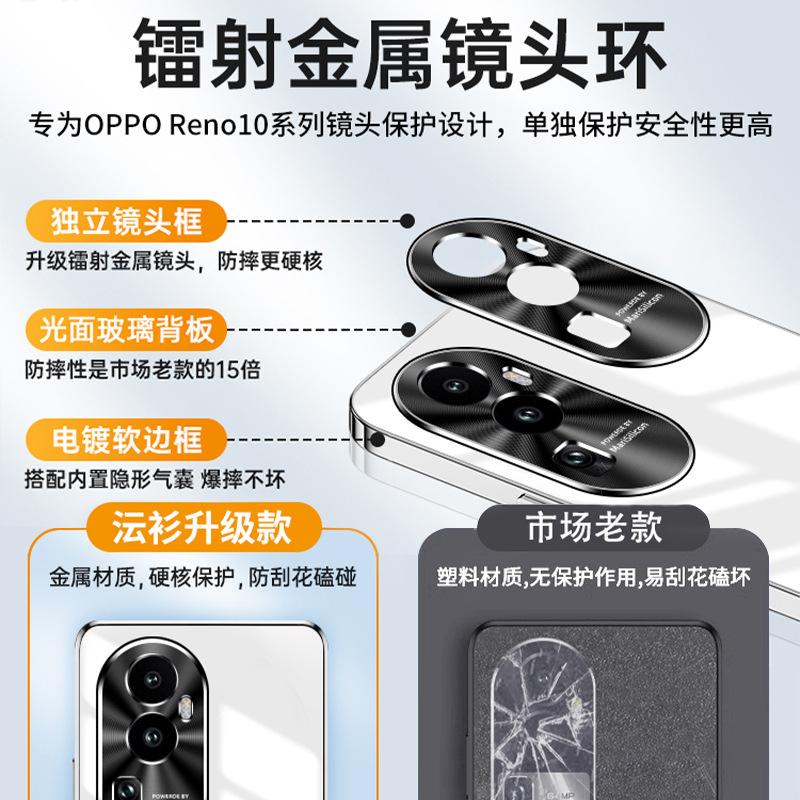 Suitable for opporeno1 mobile phone case, new high-end protective case, straight edge glass, ice metal lens, anti-drop.