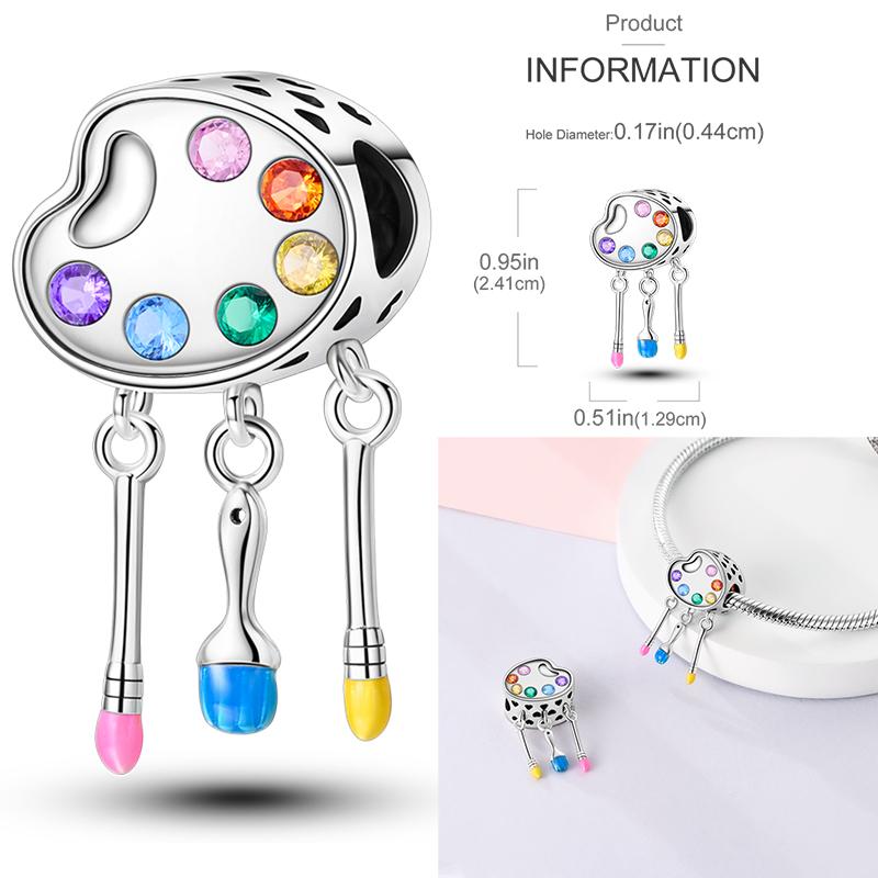 Copper Artist Brush Tools Color Palette Oil Painting Charms Girl Beads Fit Necklace Bracelets Diy Jewelry Gifts