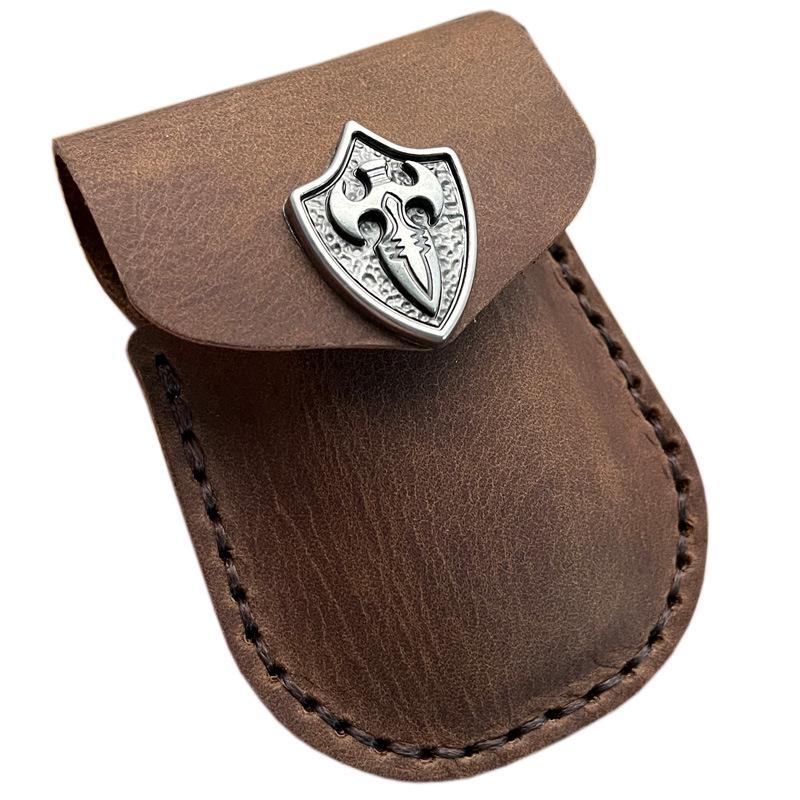 Multifunctional Crazy Horse Leather Case: Steel Clipboard, Key Bag, Glasses Holder, Lighter Pouch