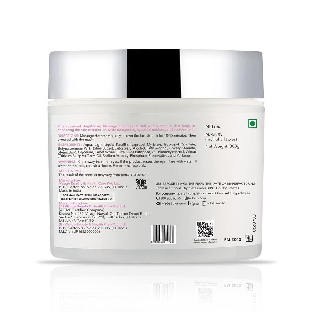 O3+ Whitening Massage Cream 300 G Pack For Radiant Soft Skin With Moisturizing Glow-Boosting Formula For Daily Massage