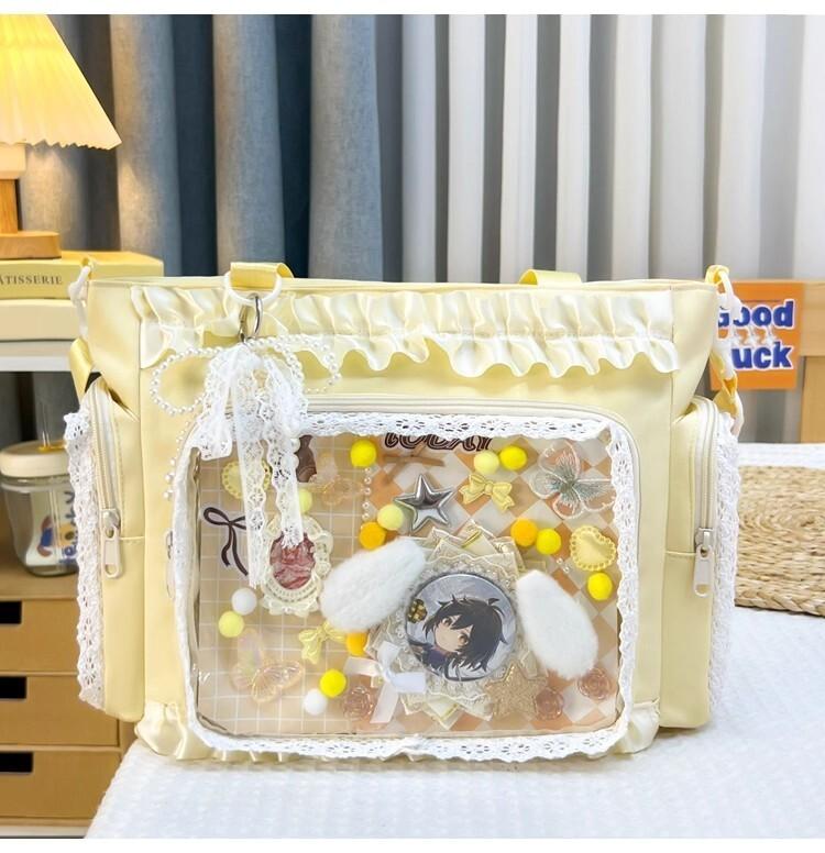 New Y2k Sweet Ita Shoulder Bag Lolita Girl Transparent Tote Bag Women Large Capacity Lace Crossbody Bag Cute DIY Display Handbag