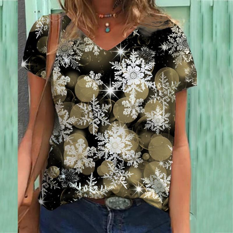 

Футболка с цветочным принтом, женская футболка с короткими рукавами и V-образным вырезом 3XL