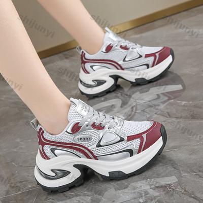 Fashion Women Breathable Mesh Chunky Platform Sneakers 2025 Spring Leisure Comfort Thick Bottom Shoes Ladies Lace Up Sliver Casual Shoes