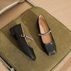 2302 flat shoes women's thick heel new square head rhinestone word with Mary Jane shoes French light mouth low heel single shoes