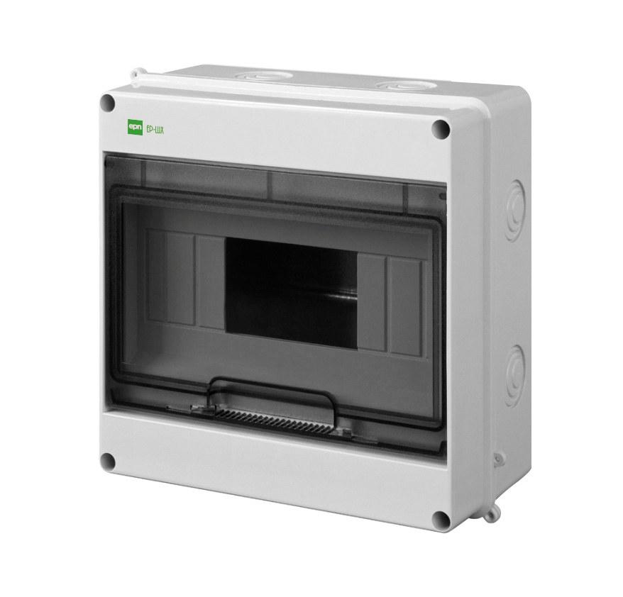Surface-mounted distribution board EP-LUX PLUS 9-module IP55 with TH-35 mounting rail and li
