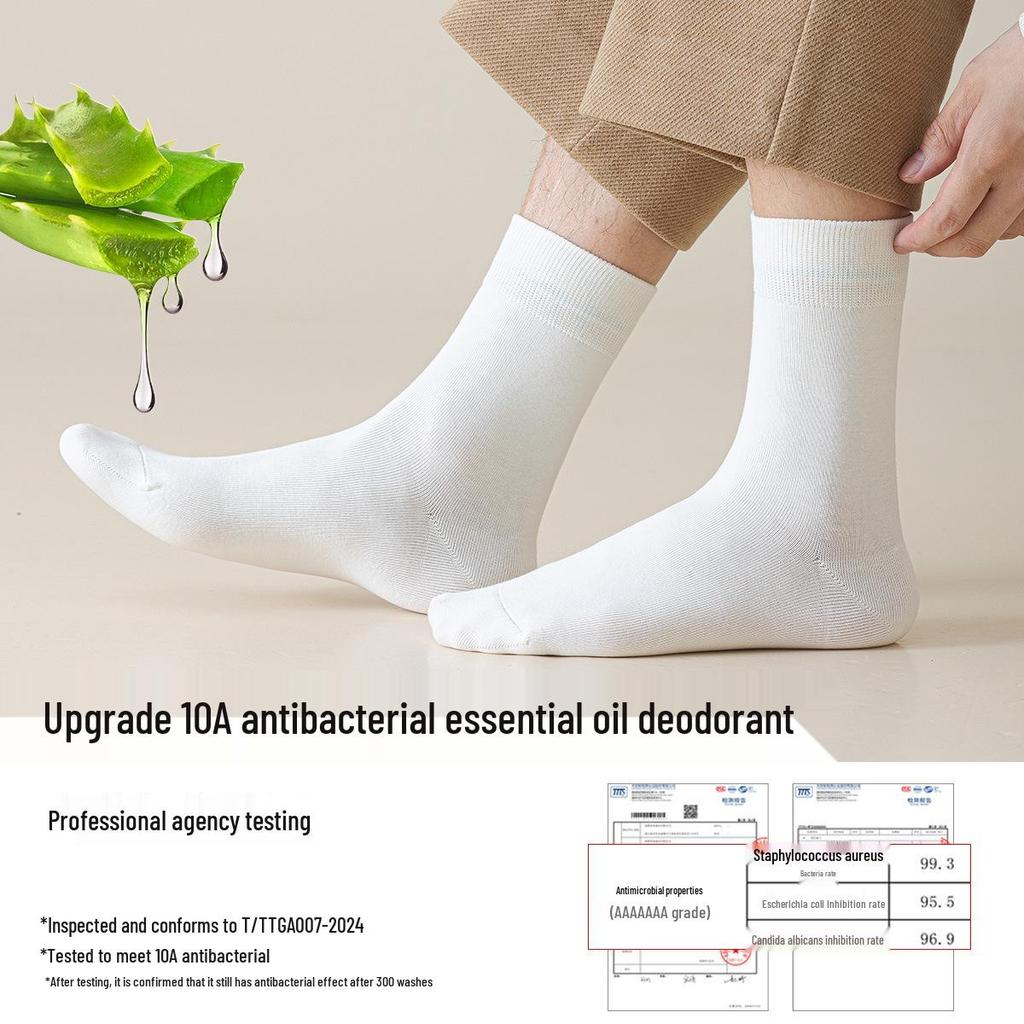 2025 Autumn Men's Aloe-Infused Antibacterial Mid-Calf Cotton Lycra Socks