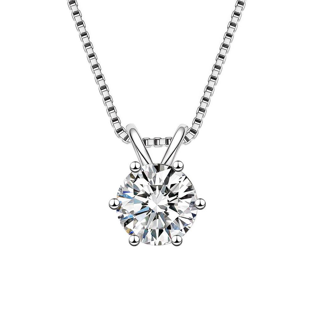 S925 Sterling Silver Six-Prong Moissanite Women's Clavicle Necklace - Durable High-End Pendant