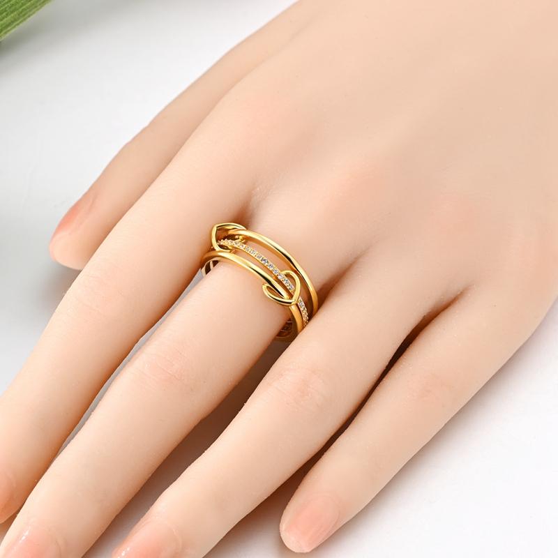Gold Star Moon Intertwined Ring Woman Accessory Lovely Exquisite Ring 925 Silver Jewelry Set Valentine Day Wedding Gift