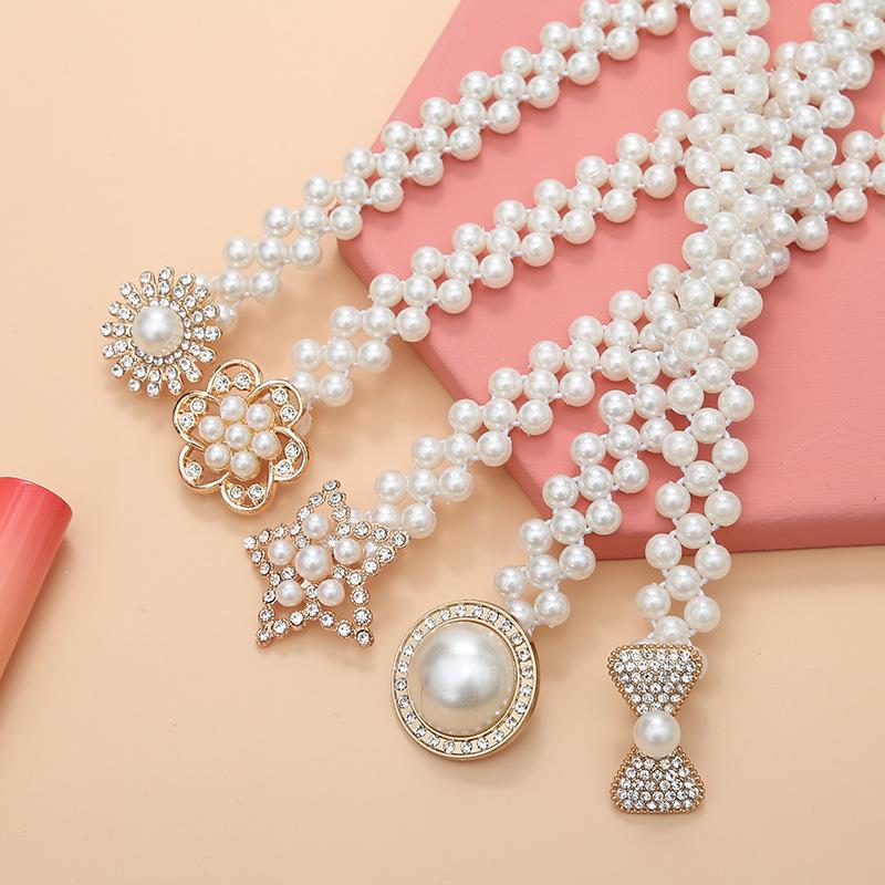 A New Fashion Japanese Women's Pearl Waist Chain Dress with An Elastic Waist Belt and A Large Elastic Pearl Waist Chain for Women