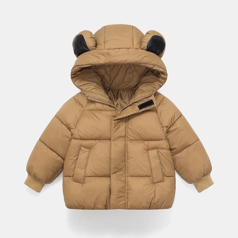 Children's Solid Color Autumn Winter Padded Short Jacket with Cap Thickened Cartoon Warm Outerwear