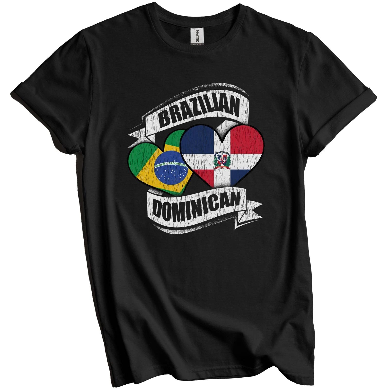 Brazilian Dominican Hearts Brazil Dominican Republic Flags T-Shirt L