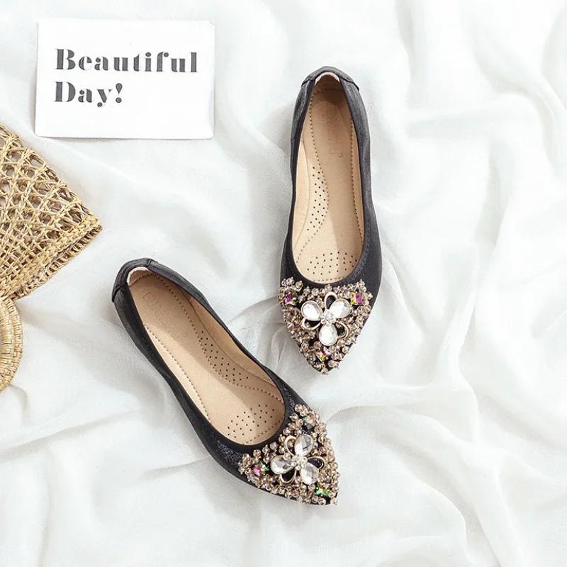 Chaussures Élégantes pour Femmes 2026 Printemps Chaussures Plates Femme Douces Confortables Soie Strass Été Mesdames Chaussures Simples Zapatos De Mujer