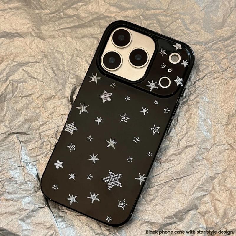 Silver Star Black Phone Case for iPhone 17 16 15 14 13 12 11 Air Pro Max 12 13 Plus Shockproof Aesthetic Cover