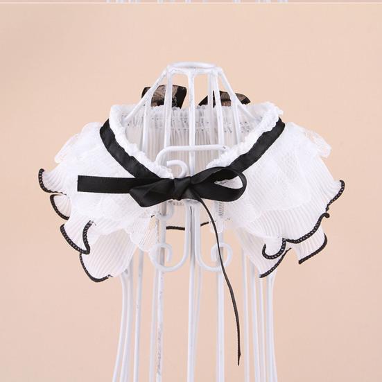 Elegant Faux Pearl Pet Bib Lace Ruffle Cat Collar, Bandana with Bow Knot, Retro Puppy Formal Neckwear Cute Princess Collar for Cats Small Dogs Wedding