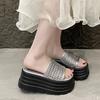 French Fairy Wind Platform Rhinestone One-word Muffin Shoes 2025 Summer New Wear Korean Version of Beach Cool Slippers Women