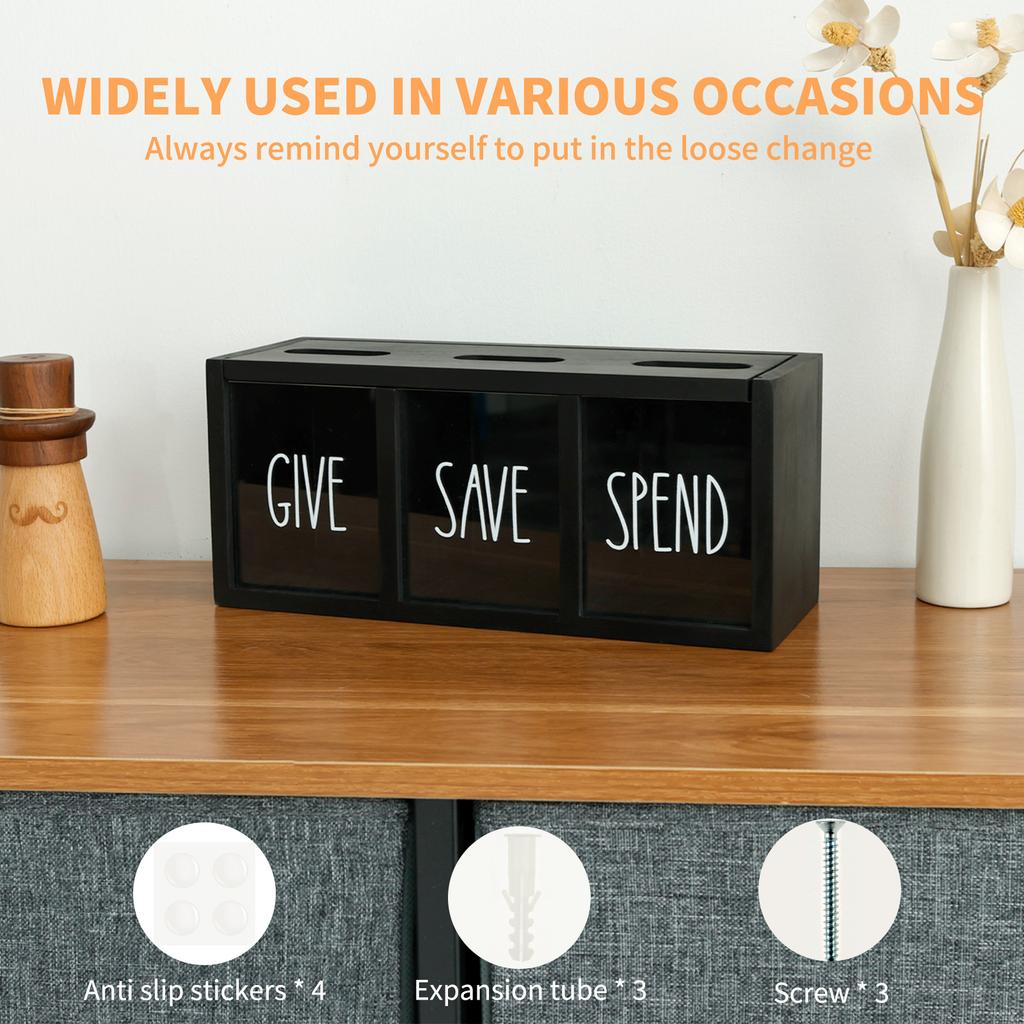 Wall-mounted Piggy Bank Visualized Money Box Wooden Money Saving Box Save Spend Bank 3 Grid Piggy Bank Safe Boxes for Kids Gifts