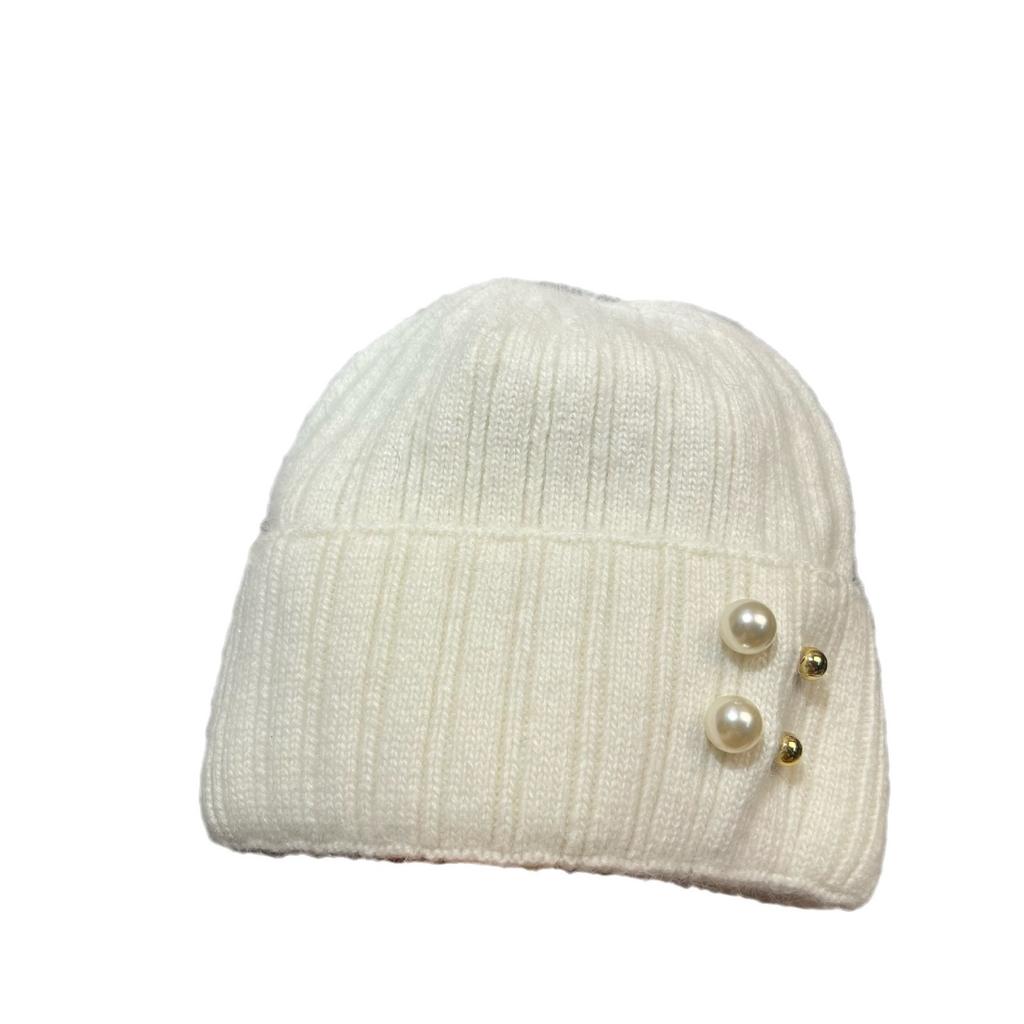 Winter Xiaoxiangfeng Pearl Rabbit Hair Knitted Hat Women'S Nordic Cold Warm Wool Pullover Cold Hat Tide
