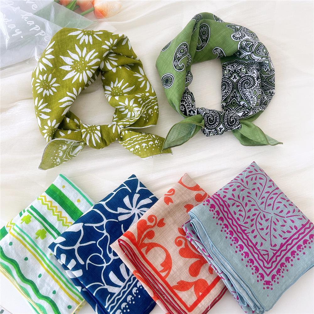 55 Cashew Cotton Linen Versatile Square Scarf - Women's Lightweight Summer/Autumn Accessory