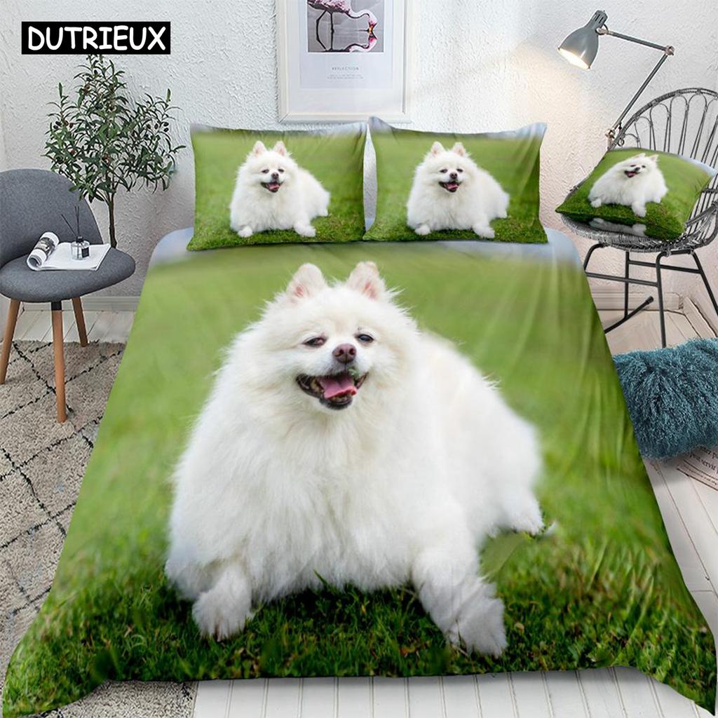 3D Pommerscher Bettbezug Set Niedliches Hunde Bettwäsche Set Kinder Jungen Mädchen Haustier Bettdeckenbezug Schwarz Queen Tier Heimtextilien Dropship