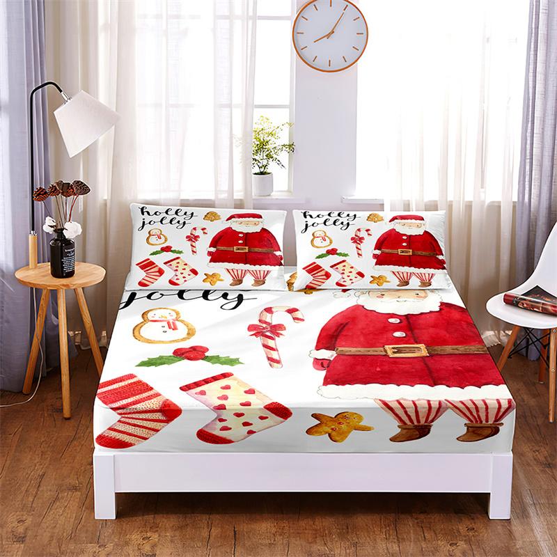 Bedding Set Christmas Fitted Sheet Set Bed Set Mattress Cover Four Corners Elastic Band Non Slip Bed Sheets and Pillowcases