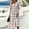 Women's Plaid Print Casual Long Sleeve V-Neck Dress with Pockets for Everyday Wear