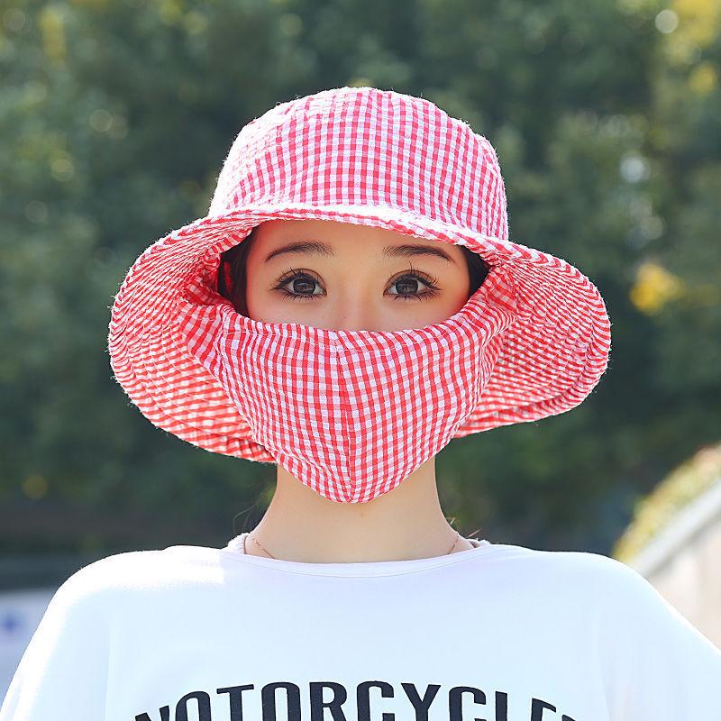 Women's UV Protection Wide-Brim Hat with Sunshade and Dustproof Mask for Outdoor Travel and Leisure