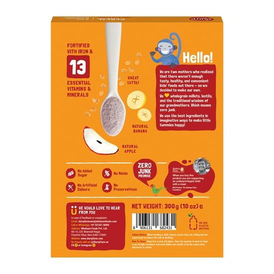 Slurrp Farm No Added Sugar Instant Wheat Apple & Banana Cereal | Free Strawberry Cereal Trial Pack | 300g + Free 50g