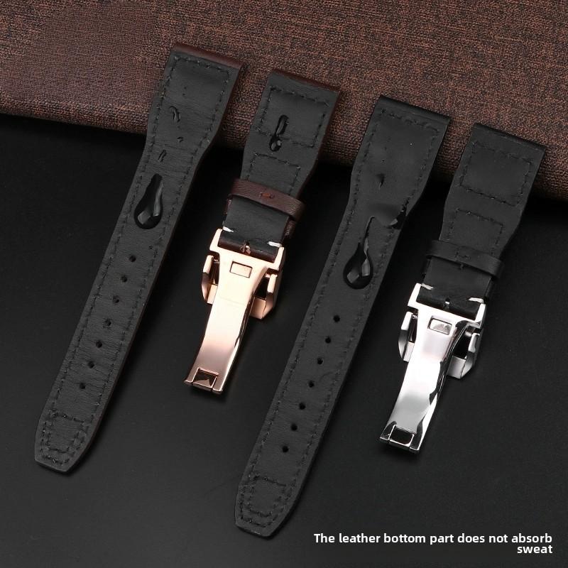 21 22mm Armband Retro Echtes Leder Nieten Armband Für IWC Big Pilot Spitfire Mark18 Vintage Braun Schwarz Blau Rindsleder Uhrenarmband