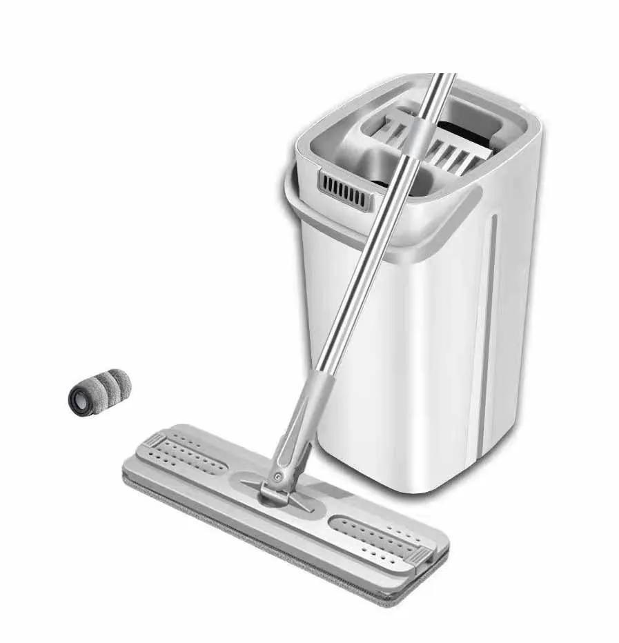 1SET Mop pentru podea cu găleată Mop îngroșat, umed și uscat, leneș plat, pânză din microfibră, stoarce, mopuri de bucătărie, baie, curățarea podelei