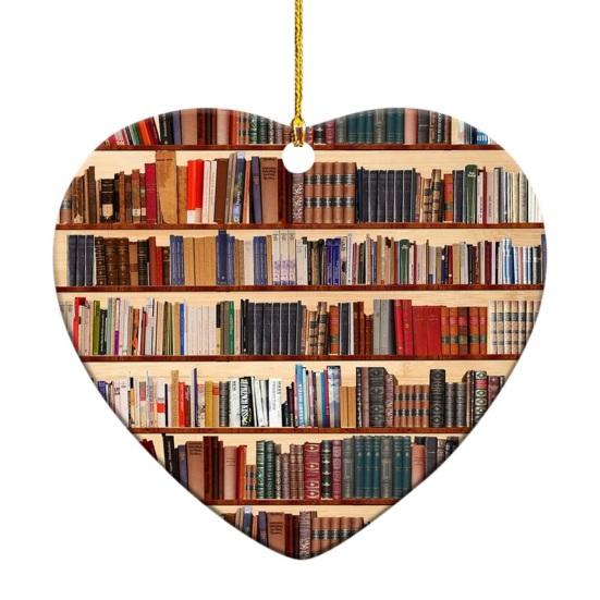 Heart Shaped Christmas Ornament Acrylic Bookshelf Xmas Tree Hanging Decorations 2D Flat Printed Book Gifts for Book Lovers