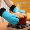 Heat-Resistant Anti-Scald Oven Gloves - Cotton-Padded, Silicone, Extended Five-Finger Design for Kitchen Use