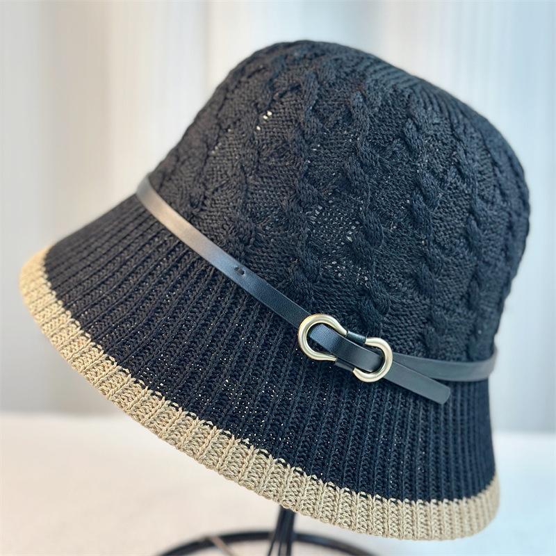 Spring and Summer Belt Buckle Bucket Hat Women's Fashion Sunshade Temperament Pot Hat Twist Pattern Breathable Travel Sun Hat