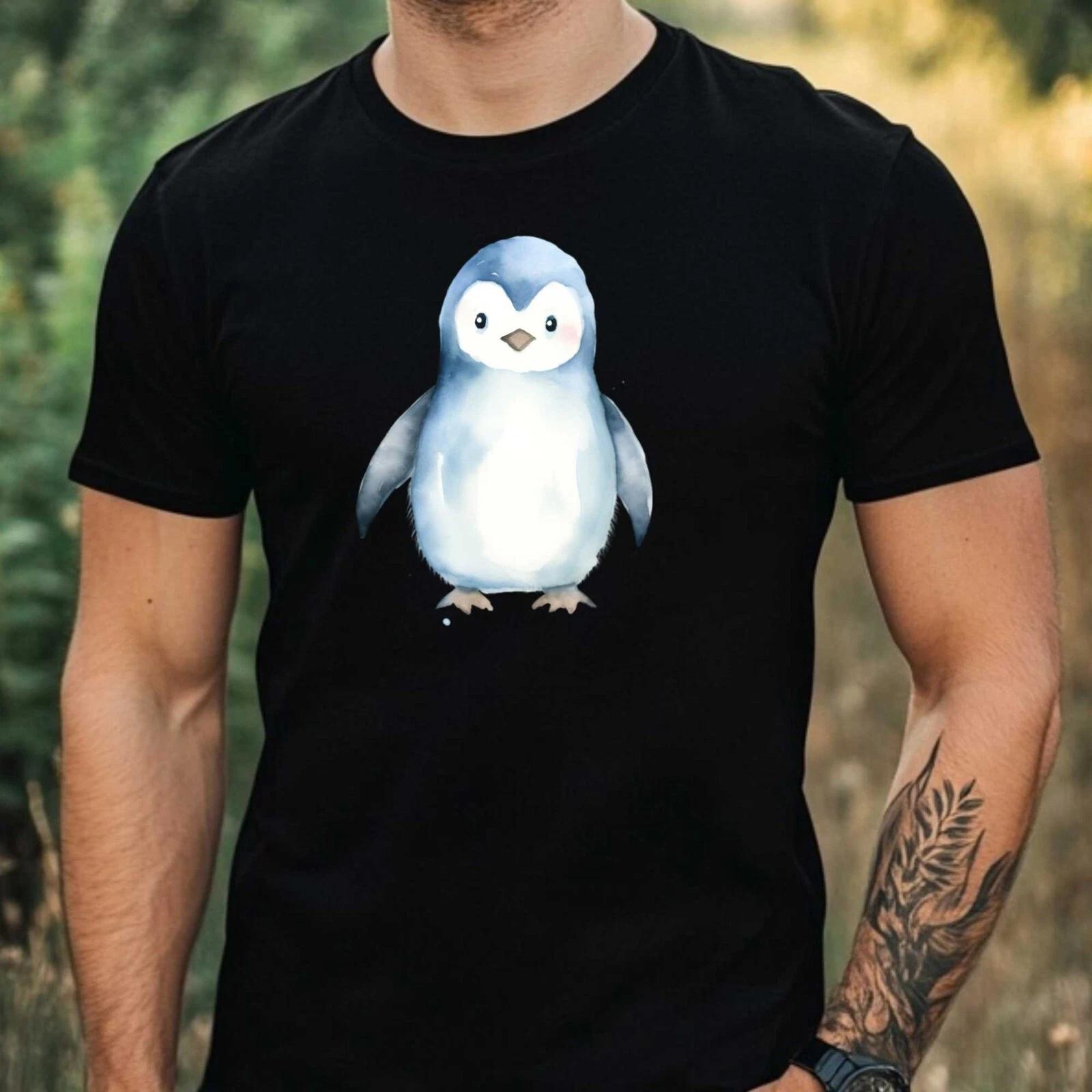 T-Shirt Herren Pinguin Aquarell Motiv Baumwolle Größe XS bis 5XL S