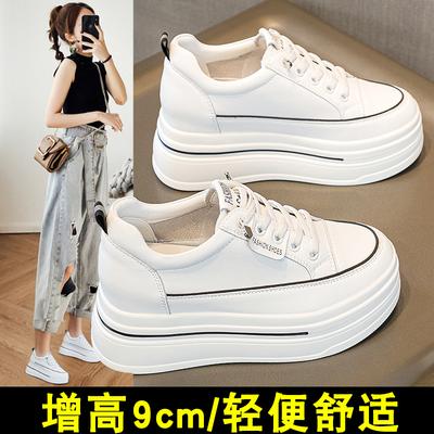 2024 primavera novos sapatos de plataforma confortáveis para mulheres com aumento interno de altura sapatos femininos 9cm muffin sola grossa malha tamanho pequeno sapatos brancos mulheres