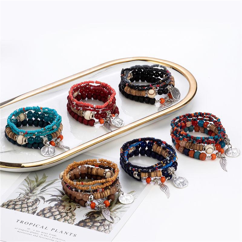 Bohemian Ethnic Multi-Layered Colorful Beaded Bracelet Set for Women