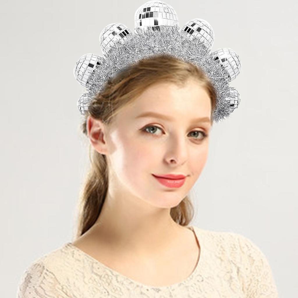 Adult Discoballs Headband MusicFestival Decorative Headdress 70s Party Vintage Hairhoop Cosplay Costume Head Accessories